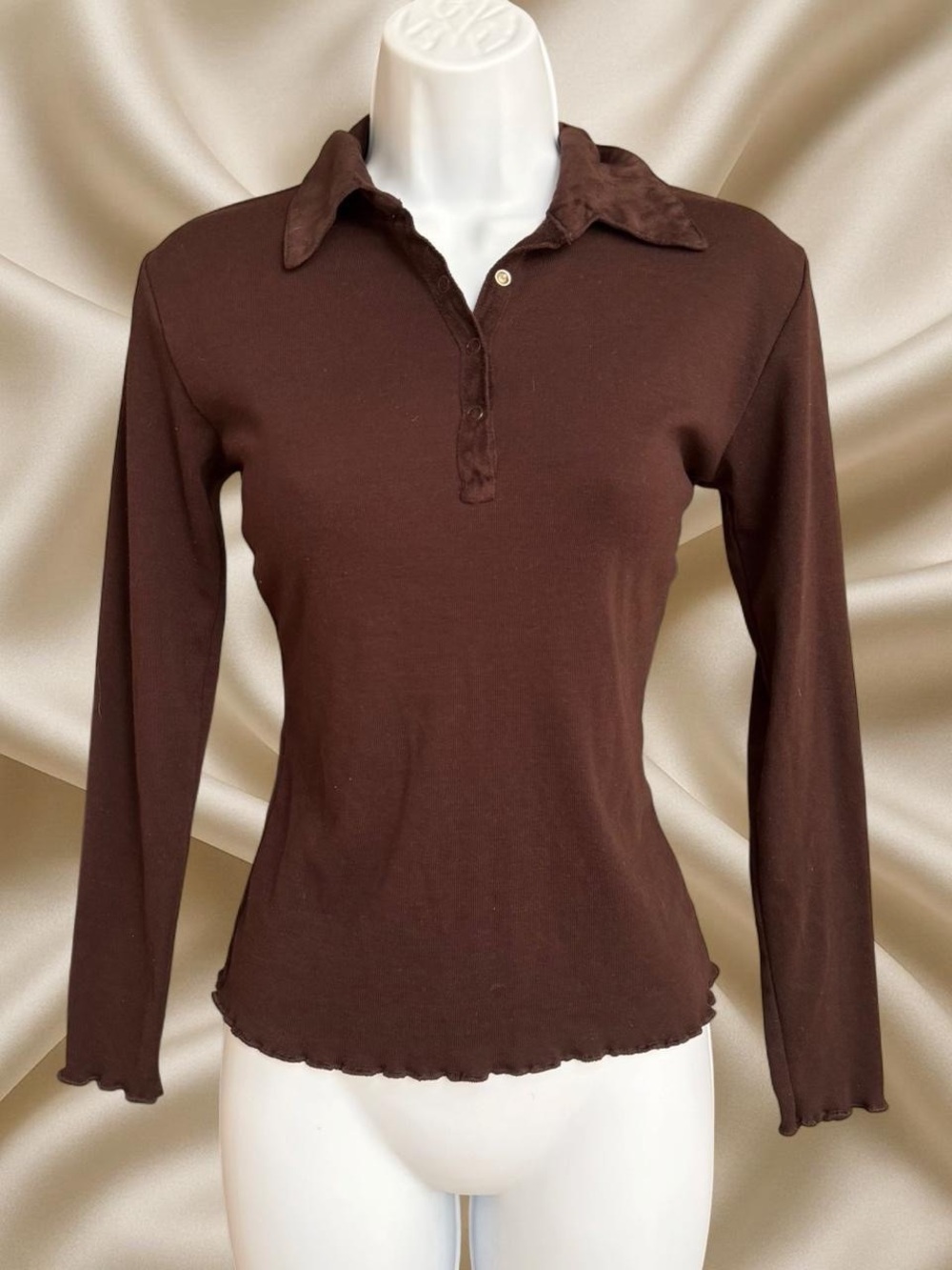 bill blass Chocolate Brown Long-Sleeve Polo Top